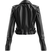 Black Slim-Fit Motorcycle Genuine Sheepskin Leather Jacket For Women